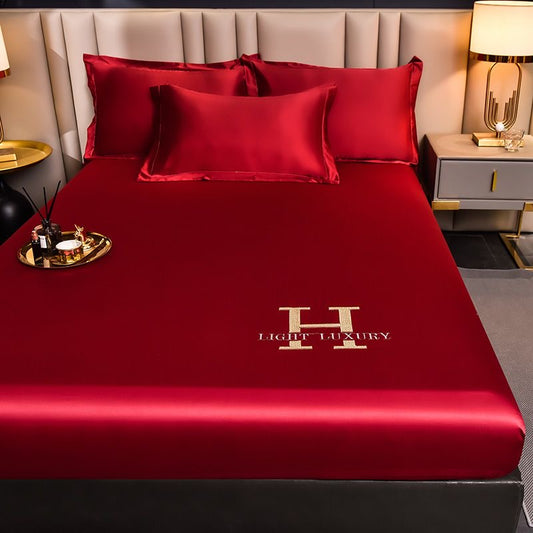 Light Luxury Silky Satin Fitted Sheet Bed Cover