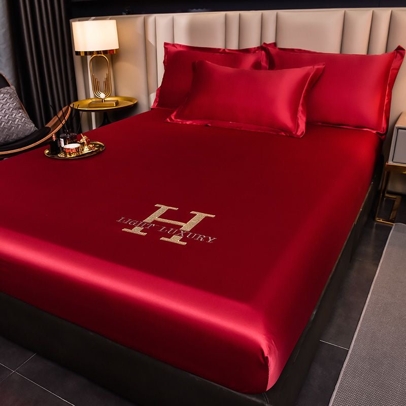 Light Luxury Silky Satin Fitted Sheet Bed Cover
