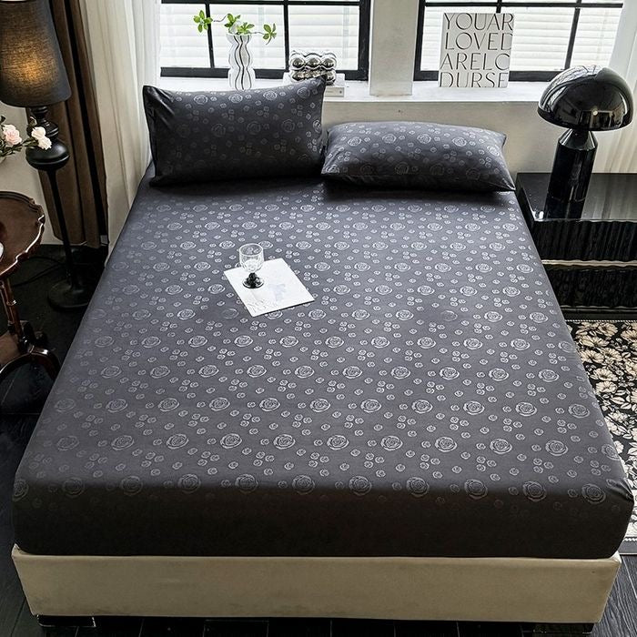 Rose Pattern Soft Brushed Cotton Fitted Mattress Cover Bed Sheet Set