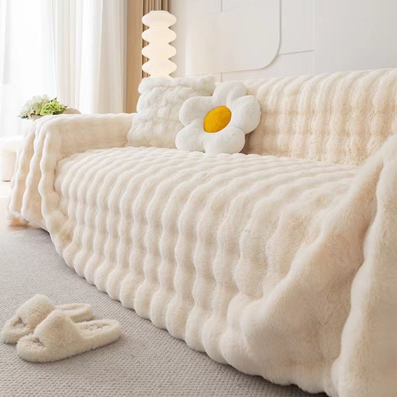 Ultra Soft Faux Rabbit Fur Thick Plush Couch Blanket Sofa Cover