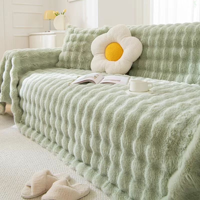 Ultra Soft Faux Rabbit Fur Thick Plush Couch Blanket Sofa Cover