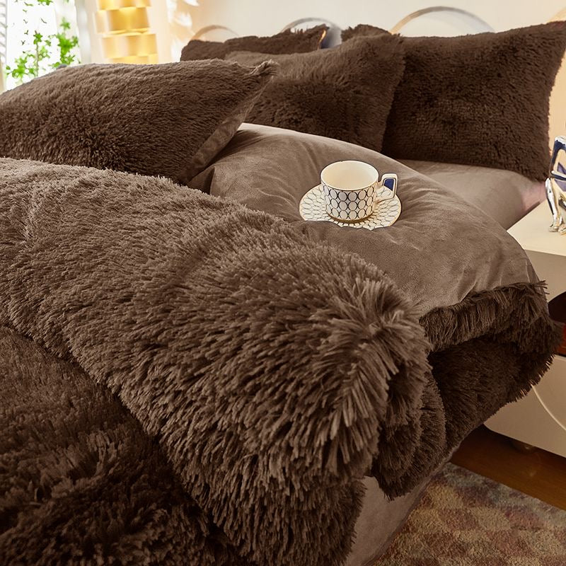 Luxury 4 Piece Cozy Plush Ultra Soft Sherpa Fleece Duvet Cover Bedding Set