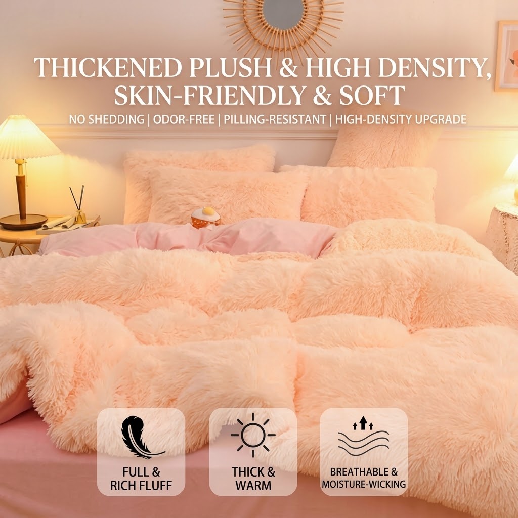 Luxury 4 Piece Cozy Plush Ultra Soft Sherpa Fleece Duvet Cover Bedding Set