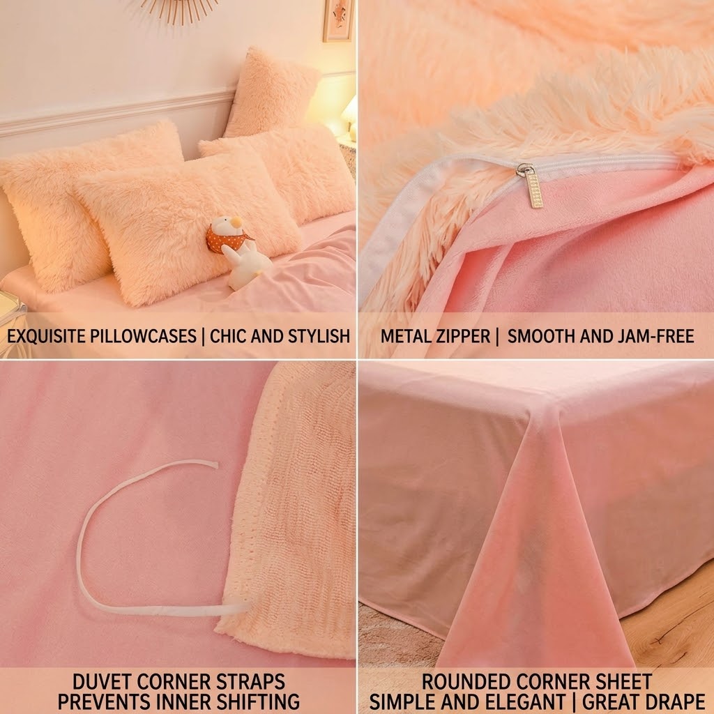 Luxury 4 Piece Cozy Plush Ultra Soft Sherpa Fleece Duvet Cover Bedding Set