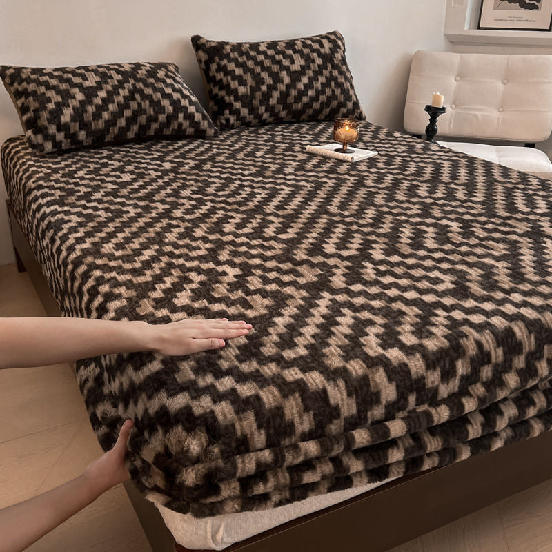 3 Pieces Warm Luxury Faux Fur Thick Plush Fluffy Fitted Bed Sheet Set