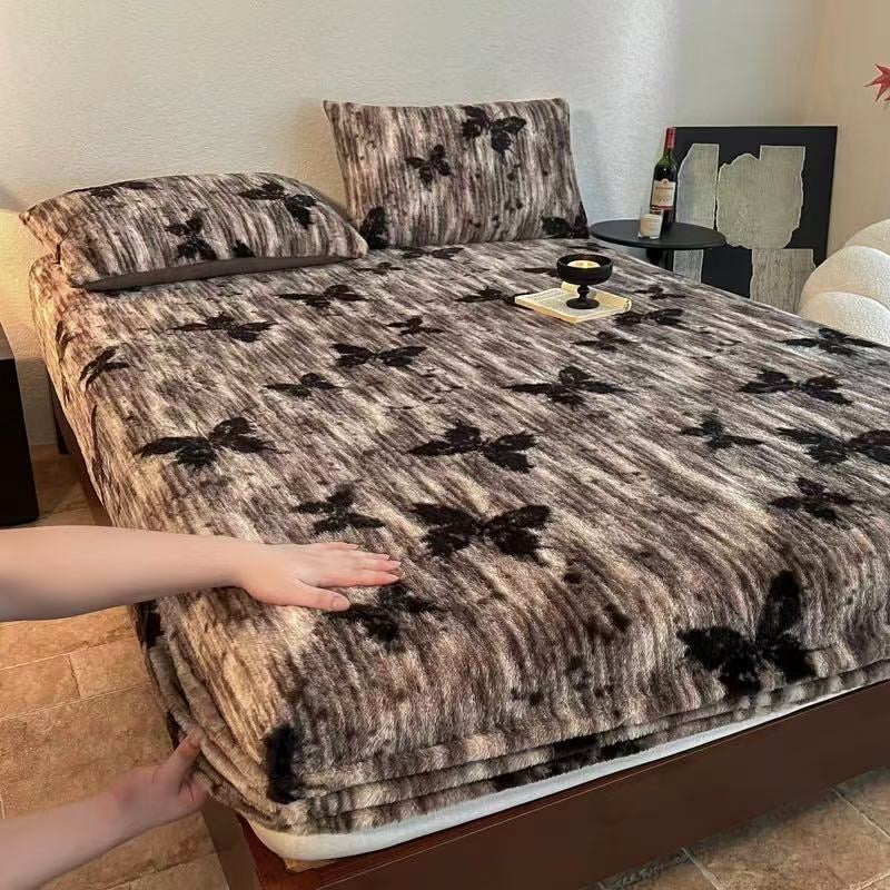 3 Pieces Warm Luxury Faux Fur Thick Plush Fluffy Fitted Bed Sheet Set