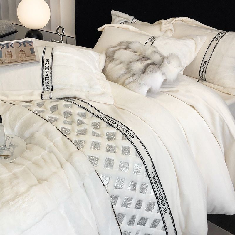 Bling Luxury Warm Plush Faux Fur Winter Bedding Set