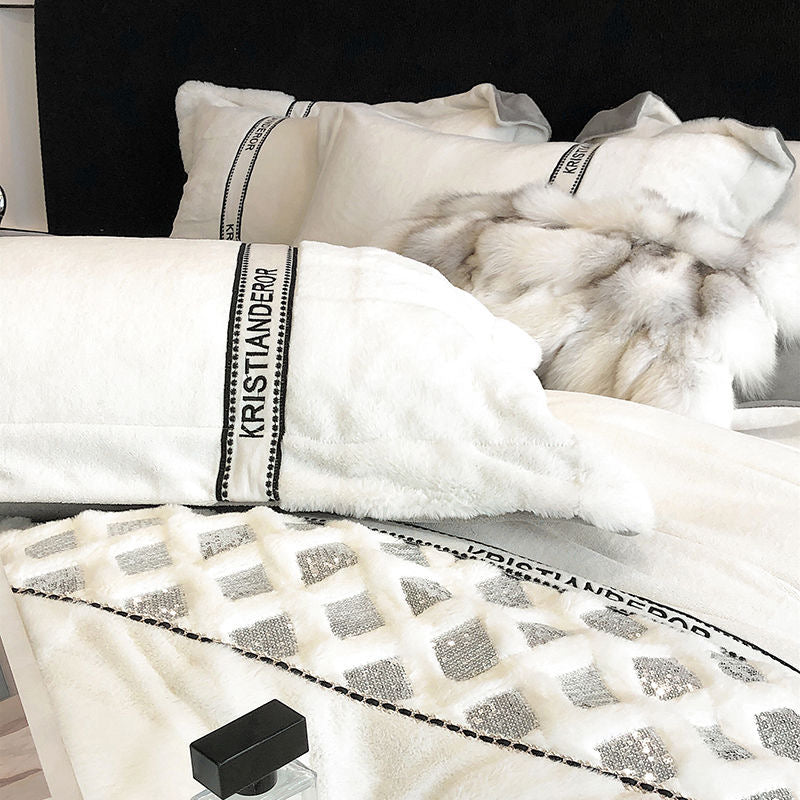 Bling Luxury Warm Plush Faux Fur Winter Bedding Set