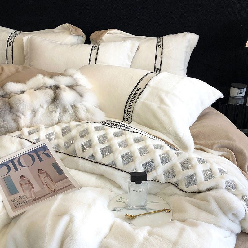 Bling Luxury Warm Plush Faux Fur Winter Bedding Set