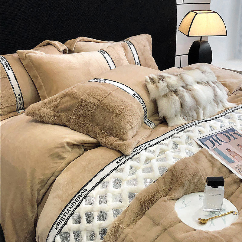 Bling Luxury Warm Plush Faux Fur Winter Bedding Set