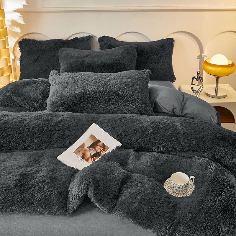 4 Pieces Colorful Fluffy Faux Fur Comforter Cover Bedding Set