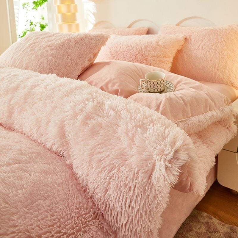 4 Pieces Colorful Fluffy Faux Fur Comforter Cover Bedding Set