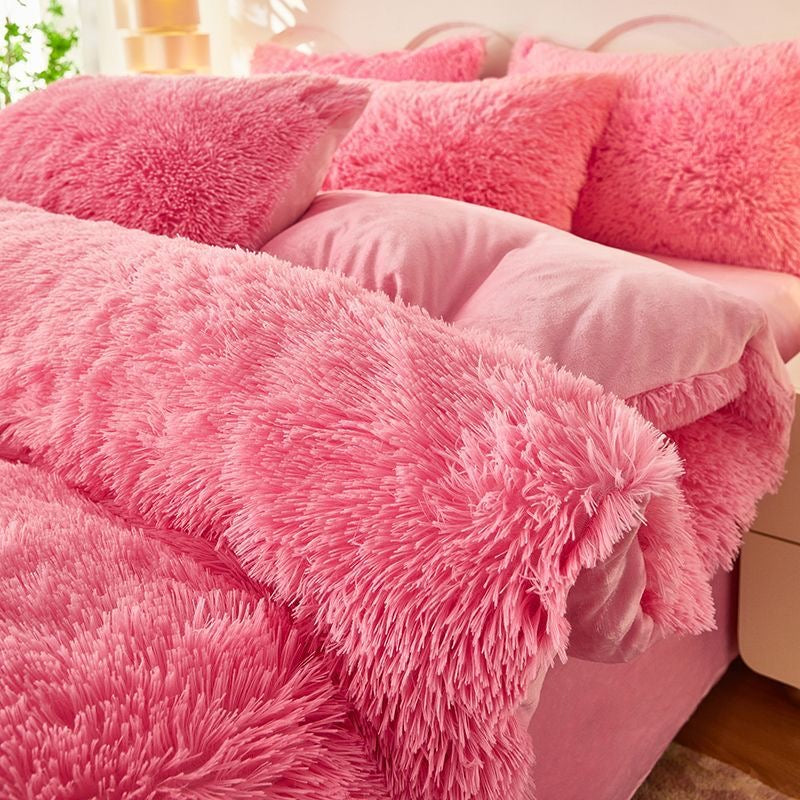 4 Pieces Colorful Fluffy Faux Fur Comforter Cover Bedding Set