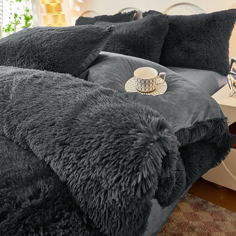 4 Pieces Colorful Fluffy Faux Fur Comforter Cover Bedding Set