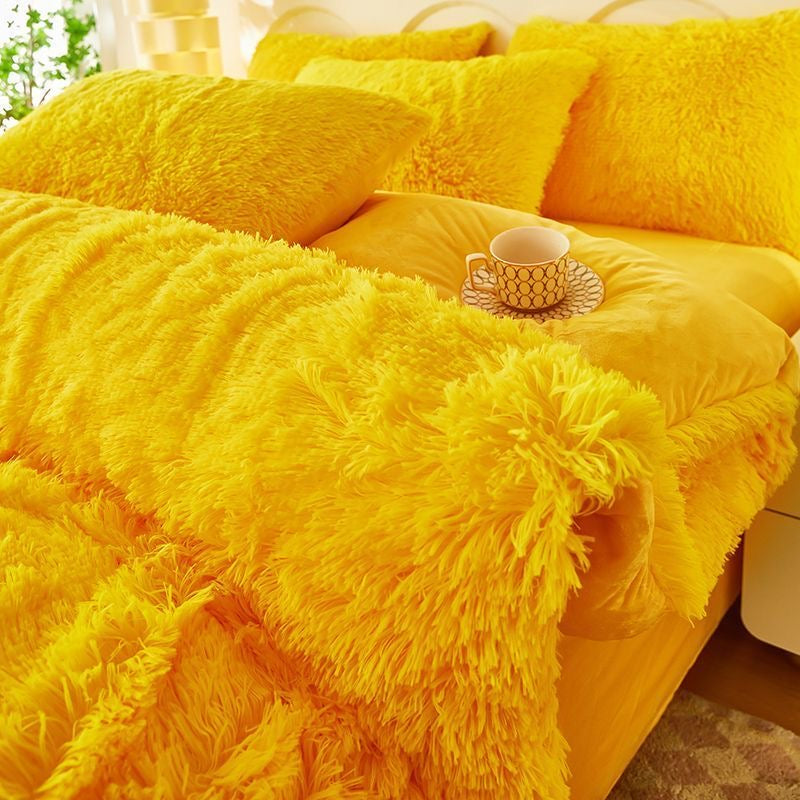 4 Pieces Colorful Fluffy Faux Fur Comforter Cover Bedding Set