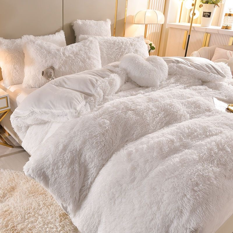 4 Pieces Colorful Fluffy Faux Fur Comforter Cover Bedding Set