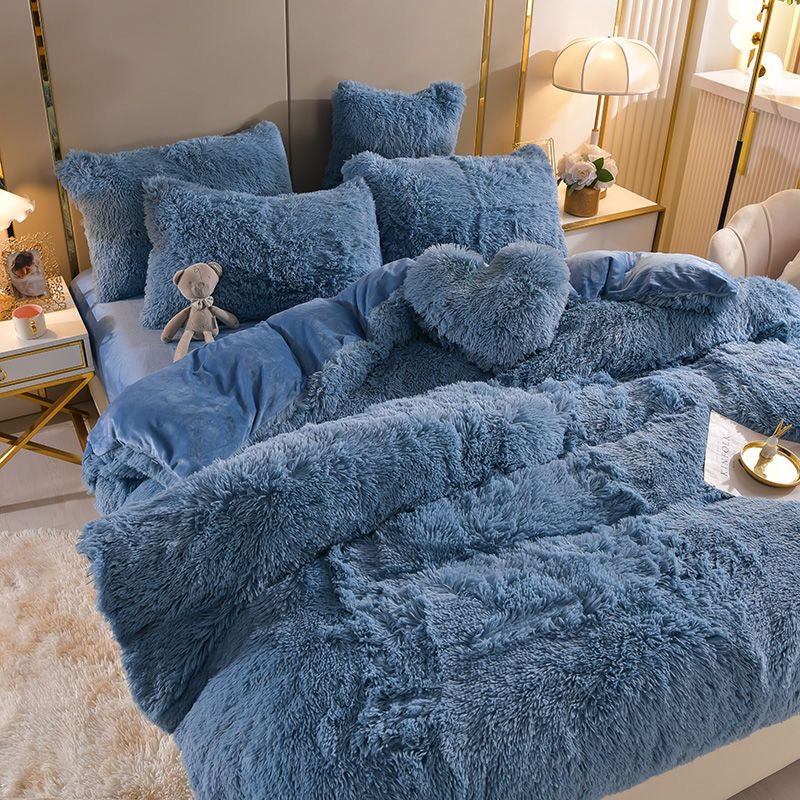 4 Pieces Colorful Fluffy Faux Fur Comforter Cover Bedding Set
