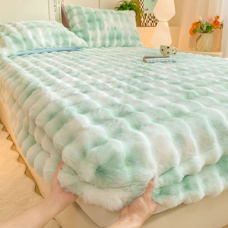 Colorful Deep Pocket Faux Fur Flannel Warm Plush Shaggy Fitted Bed Sheet Set