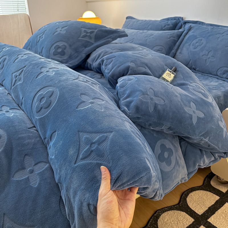 Luxury Fashion Milk Velvet Thick Plush Flannel Bedding Set