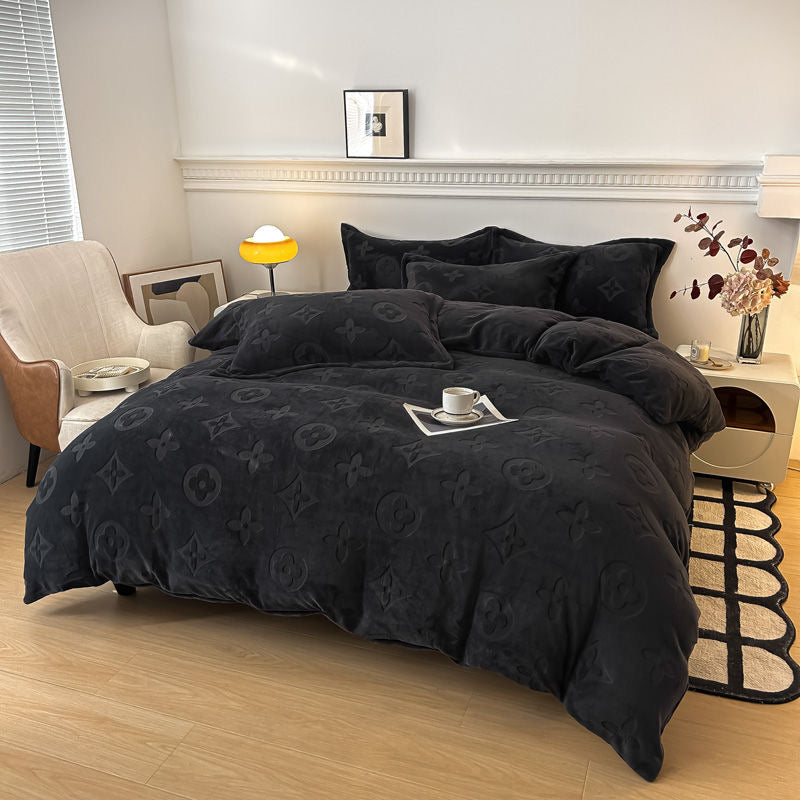Luxury Fashion Milk Velvet Thick Plush Flannel Bedding Set