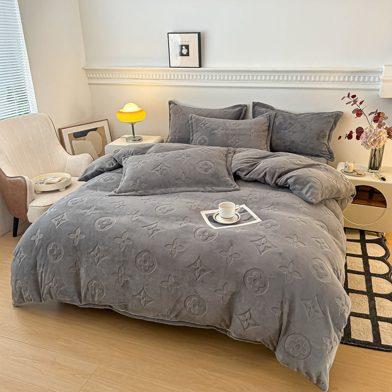 Luxury Fashion Milk Velvet Thick Plush Flannel Bedding Set
