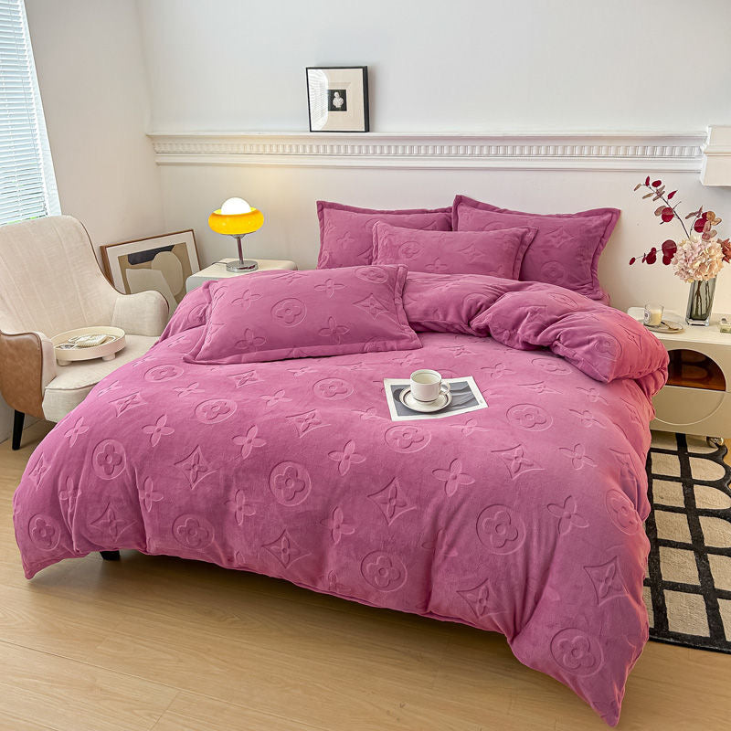Luxury Fashion Milk Velvet Thick Plush Flannel Bedding Set