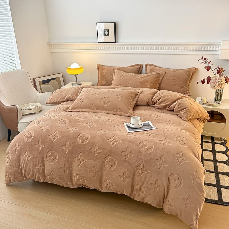 Luxury Fashion Milk Velvet Thick Plush Flannel Bedding Set
