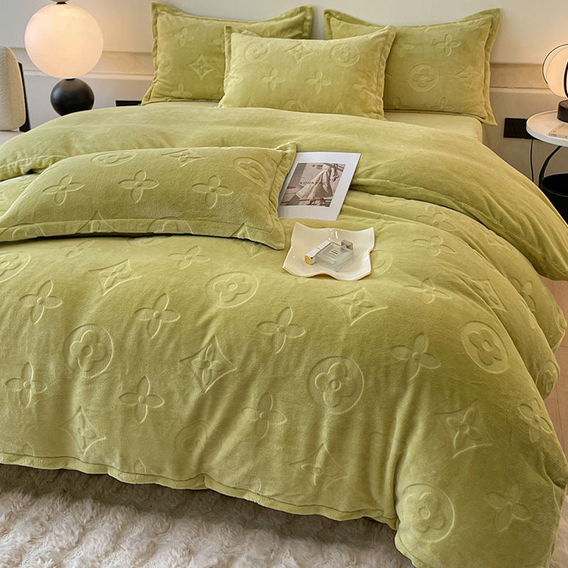 Luxury Fashion Milk Velvet Thick Plush Flannel Bedding Set