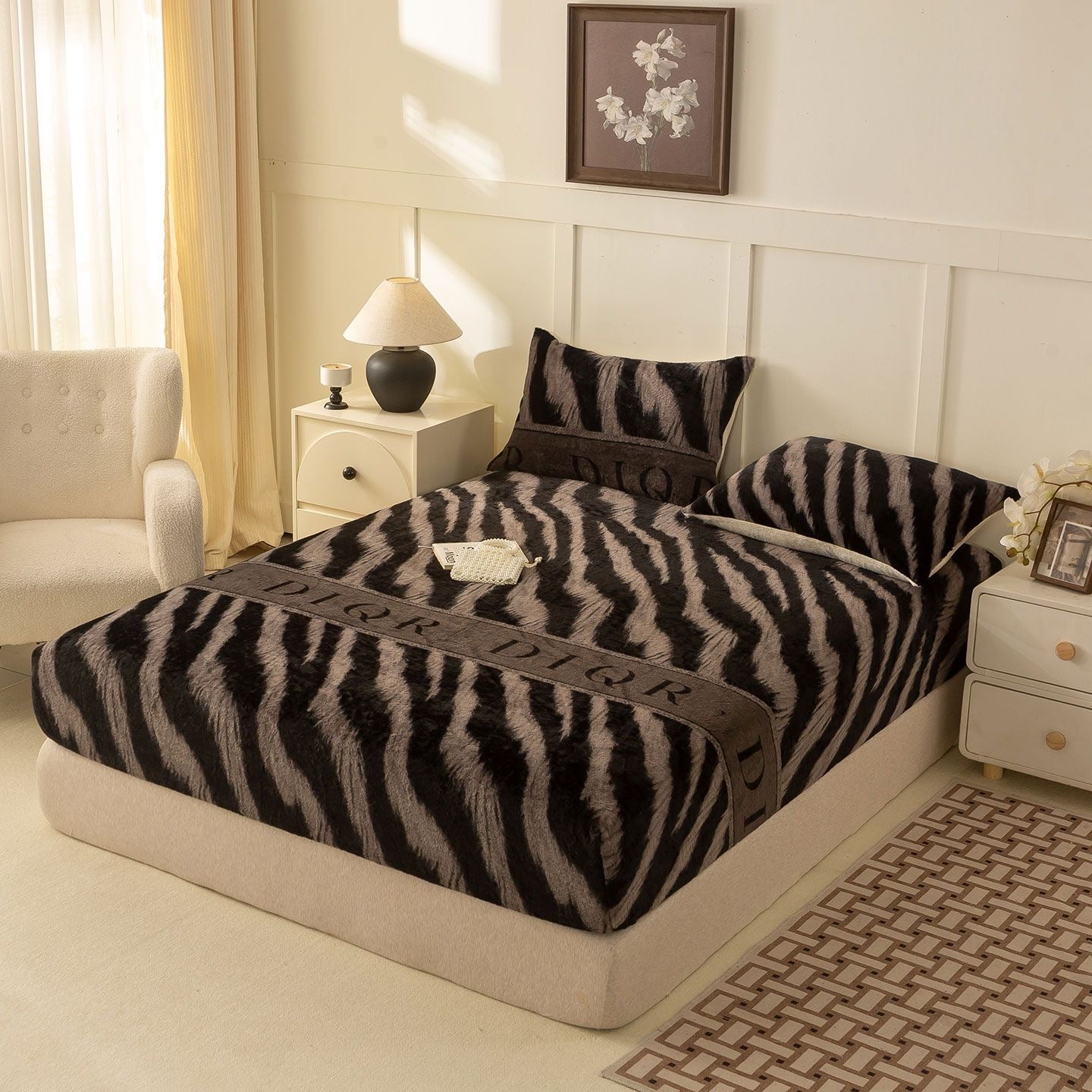 3 Pieces Faux Fur Flannel Warm Plush Shaggy Fitted Bed Sheet Set