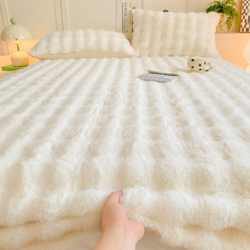 Colorful Deep Pocket Faux Fur Flannel Warm Plush Shaggy Fitted Bed Sheet Set