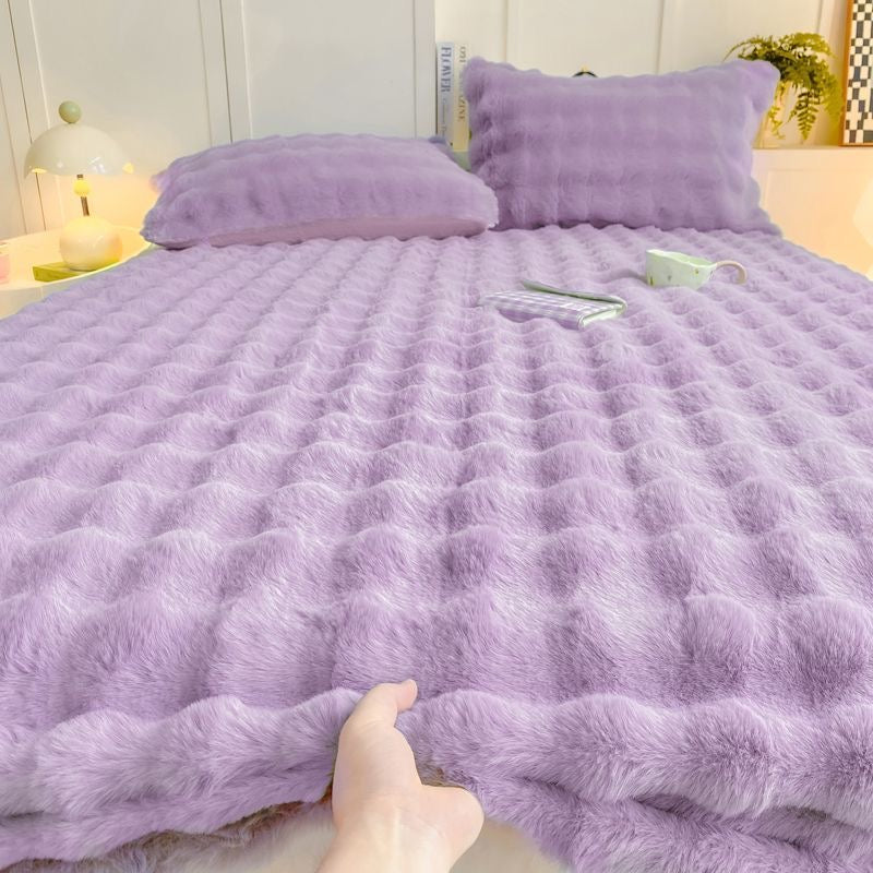 Colorful Deep Pocket Faux Fur Flannel Warm Plush Shaggy Fitted Bed Sheet Set