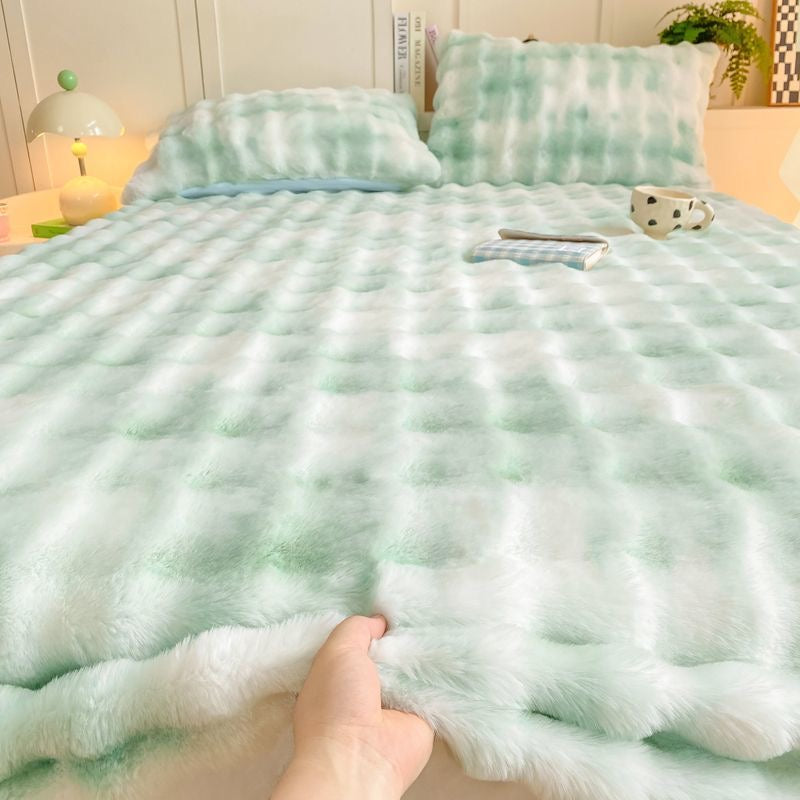 Colorful Deep Pocket Faux Fur Flannel Warm Plush Shaggy Fitted Bed Sheet Set