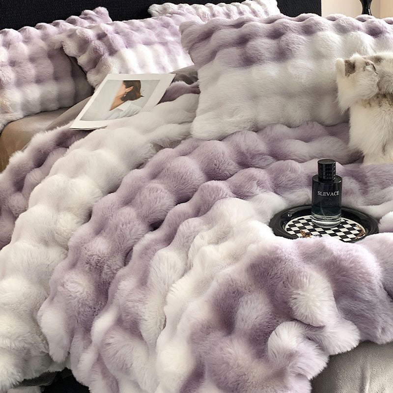 Faux Fur Soft Plush Double Sided Fleece Duvet Cover with Velvet Bed Sheet Bedding Set