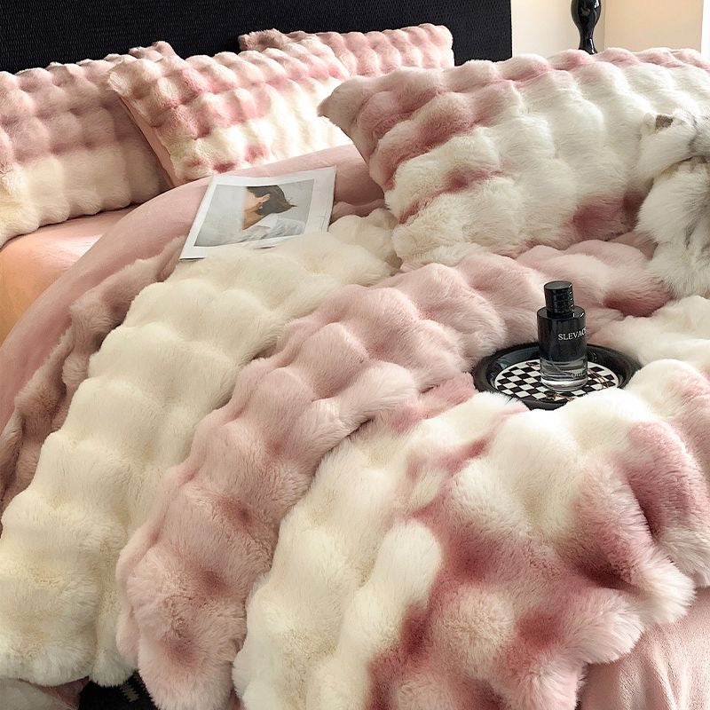 Faux Fur Soft Plush Double Sided Fleece Duvet Cover with Velvet Bed Sheet Bedding Set