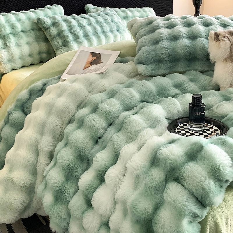 Faux Fur Soft Plush Double Sided Fleece Duvet Cover with Velvet Bed Sheet Bedding Set