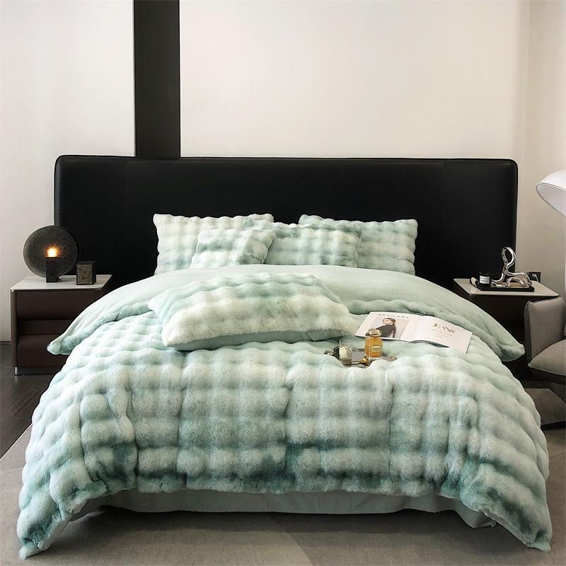 Faux Fur Soft Plush Double Sided Fleece Duvet Cover with Velvet Bed Sheet Bedding Set